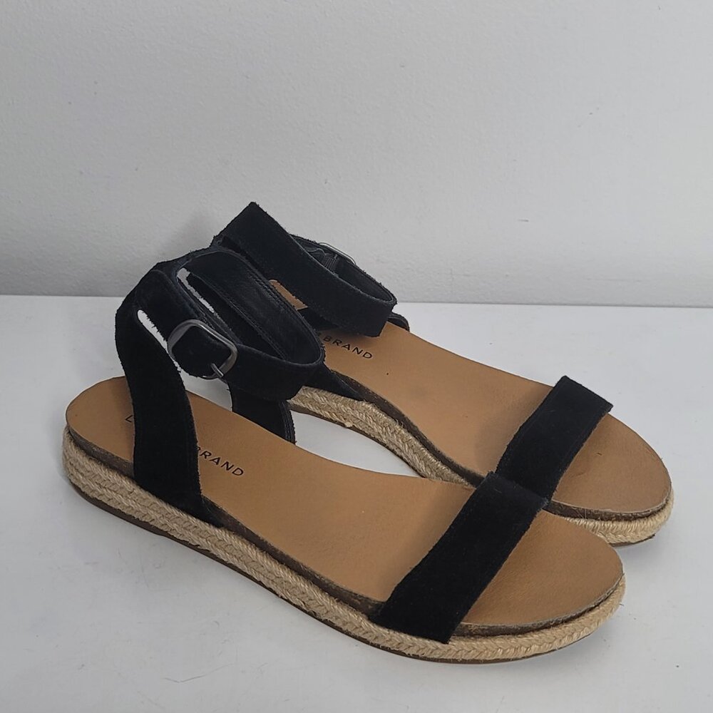 Lucky Brand Garston Womens Size 8 Shoes Black Leather Strappy Espadrille Sandals